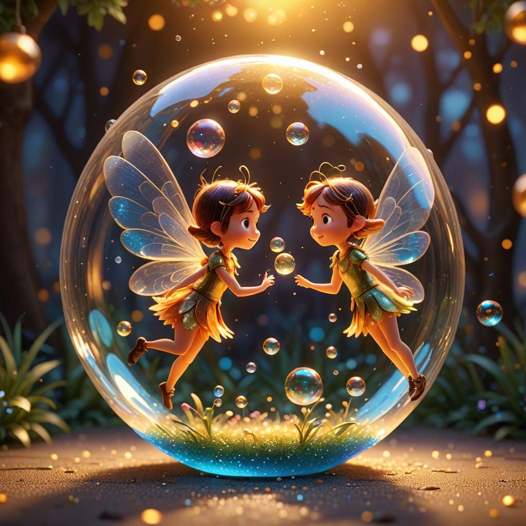 Fairies in a Bubble: Vibrant 3D Pixar Concept Art