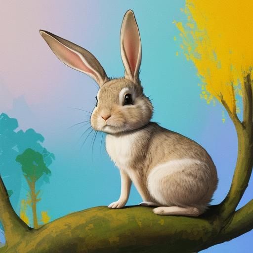 Bouncing Rabbit in Forest: Abstract Art with Details