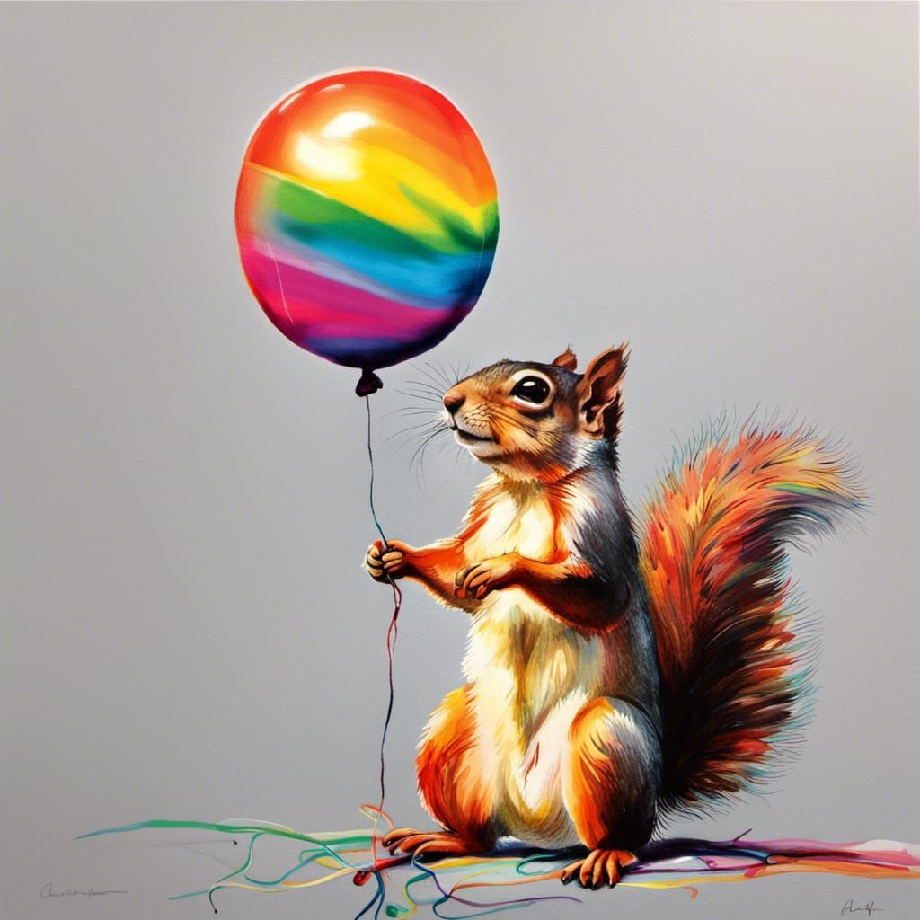 Squirrel with Acorn Balloon in Graffiti Art