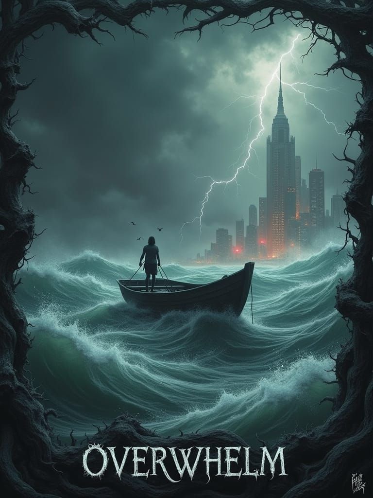 Dark Abysmal Void: A Turbulent Stormy Seascape in Dark Blues...