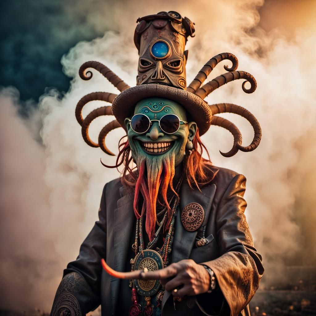 Massive Jester Cthulhu Voodoo Scarecrow in Radium Colors