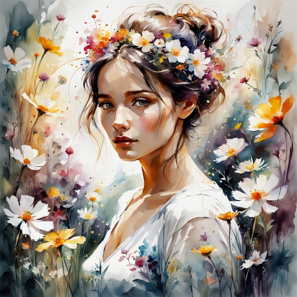 Whimsical Watercolour Garden Scene in Soft Brushstrokes