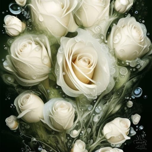 Shimmering White Roses in Dreamy Surreal Style