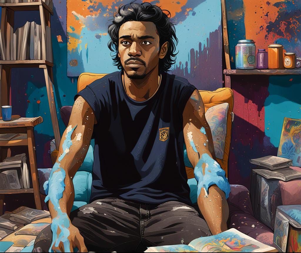 Man with Golden Eye in Graffiti Art Style