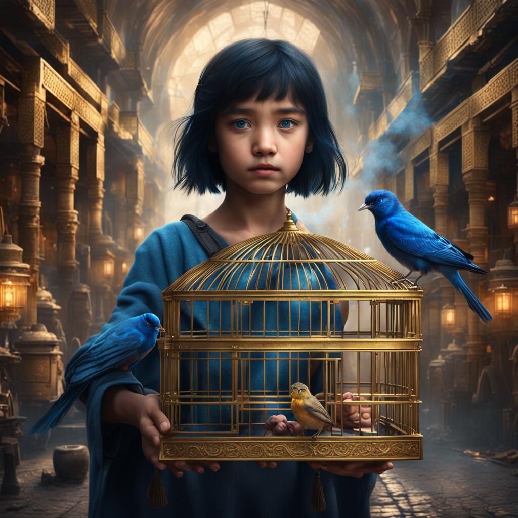 Girl With Birdcage in Ancient Market: Digital Matte Painting