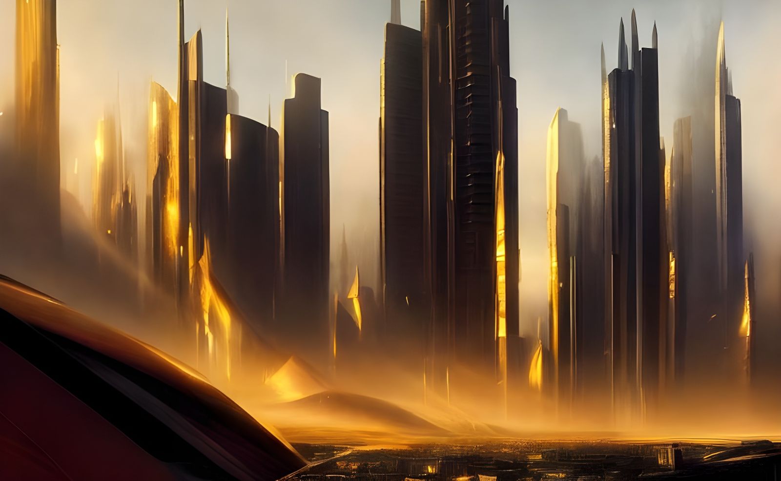 Detailed Future City with Bizarre Creatures