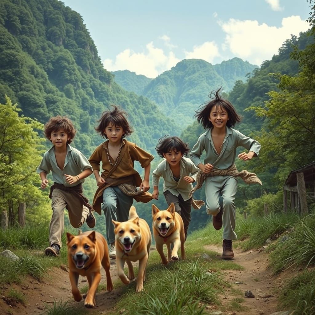 Boys Run Wild in Japanese Valley, Earthy Art Style