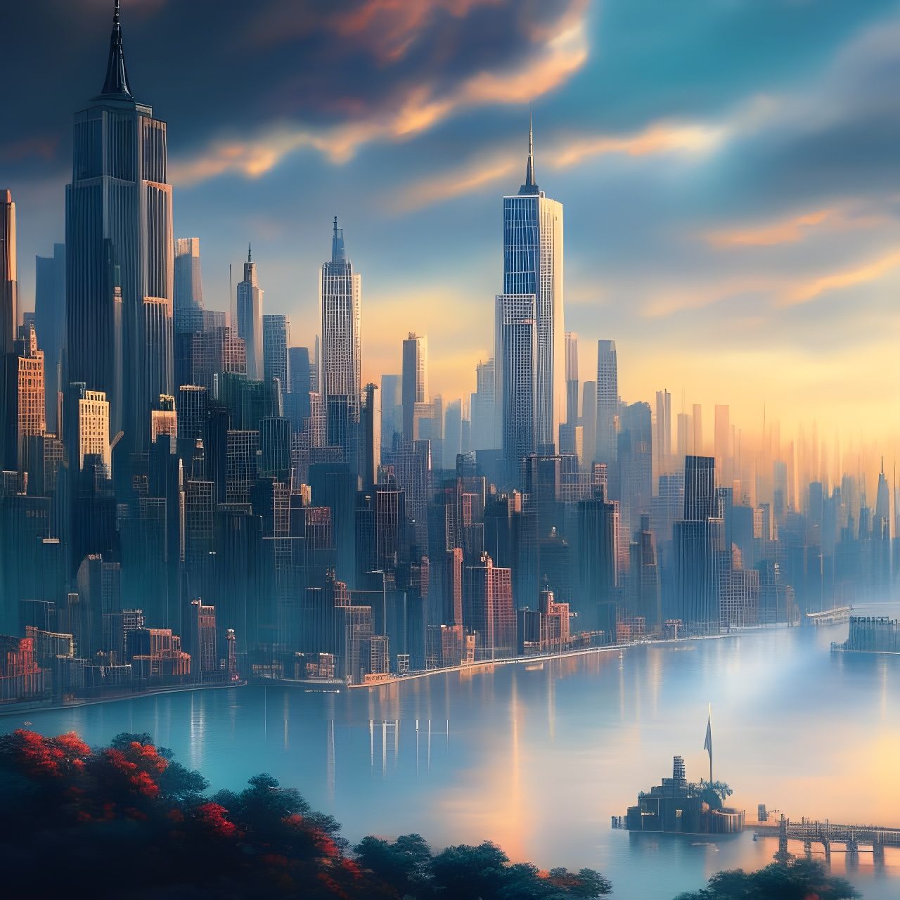 Hyperrealistic New York City Skyline in Anime Style