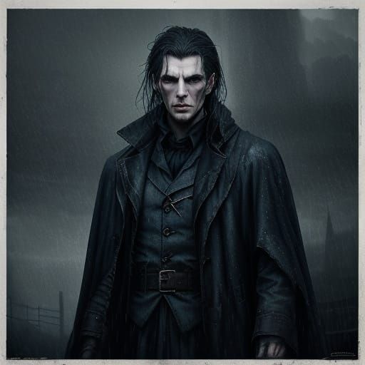 Man Standing Alone in Rain - Dark Fantasy Film Still