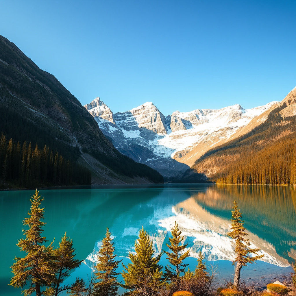 Turquoise Lake Reflecting Snow-Capped Peaks