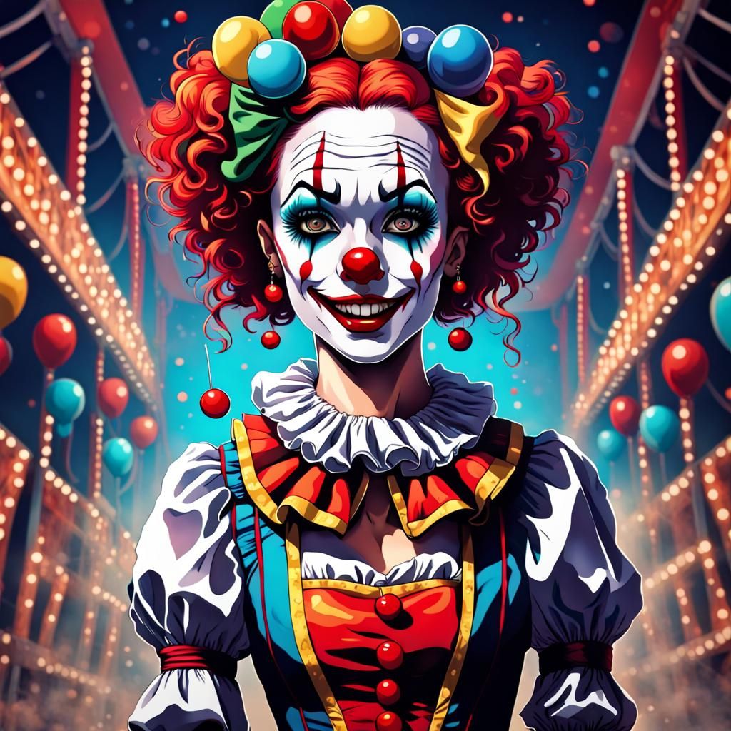 Anime Clown Portrait in Clowncore Circuspunk Style
