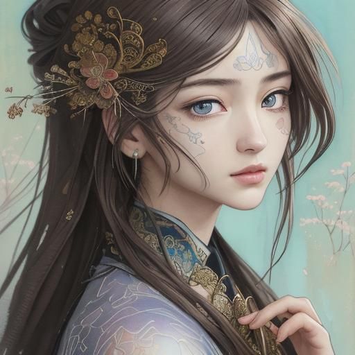 Anime Portrait of Serene Beauty in Wabi-Sabi Style