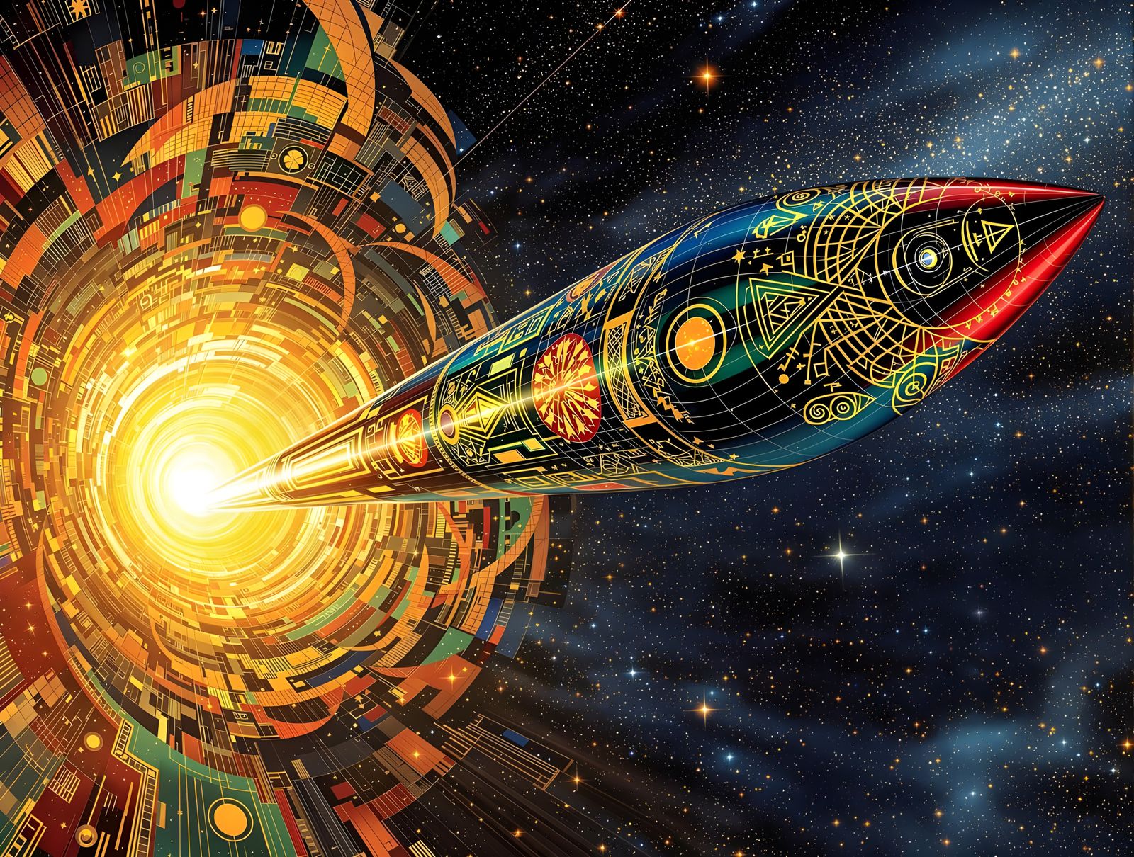 Gustav Klimt-Inspired Cosmic Starship
