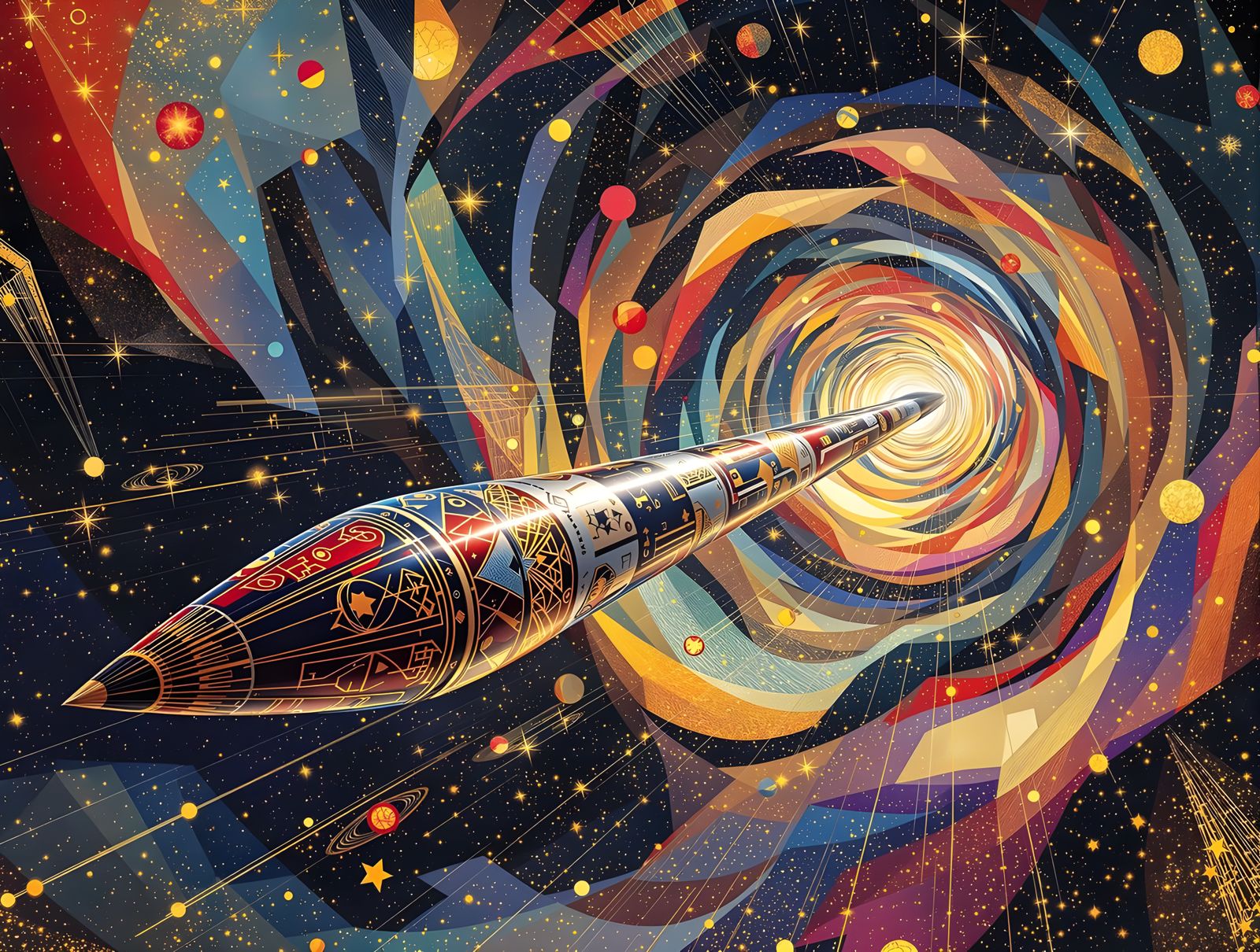 Gustav Klimt-Inspired Space Station in Cosmic Splendor