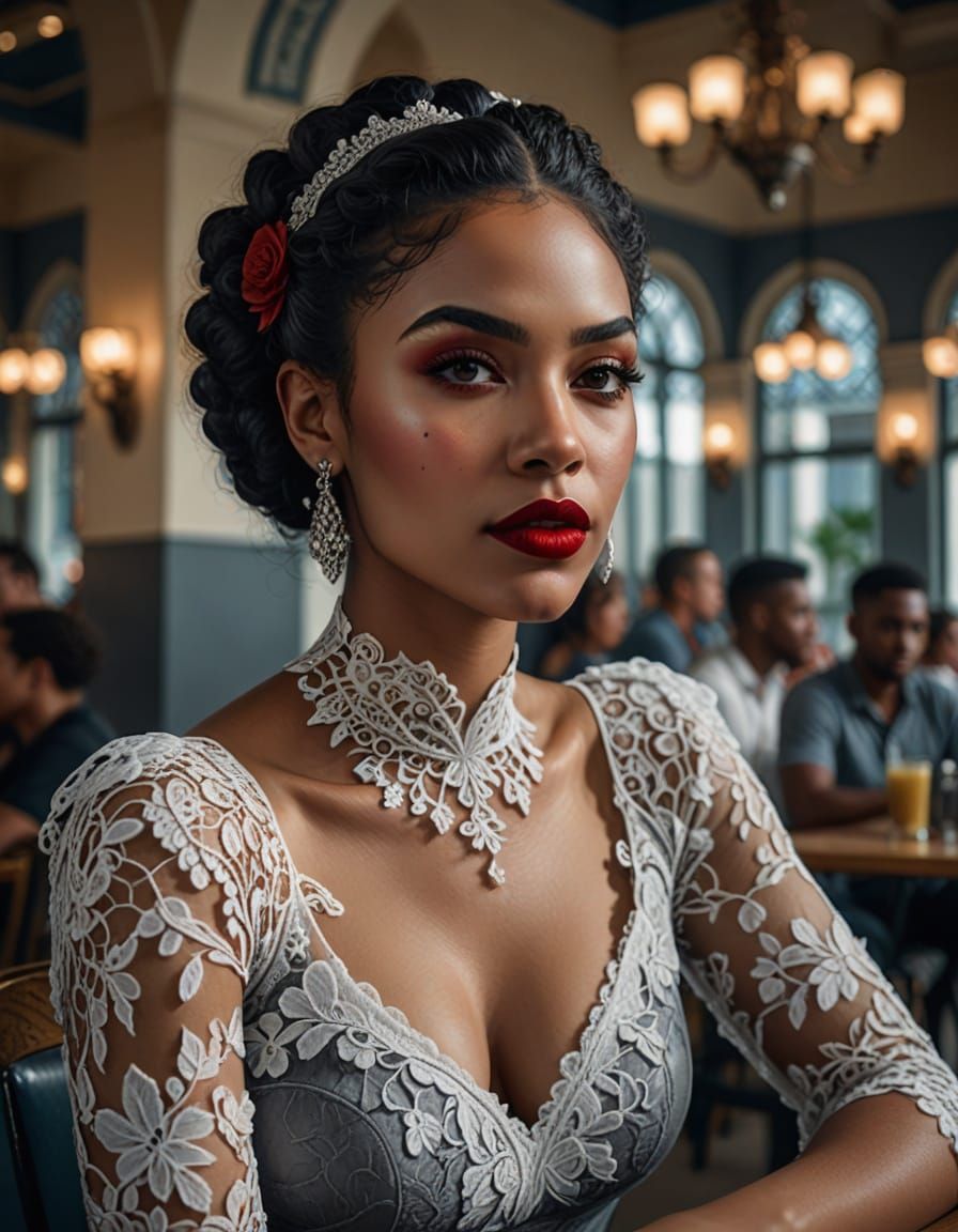 Dominican Woman Portrait in Gothic Style, Digital Art