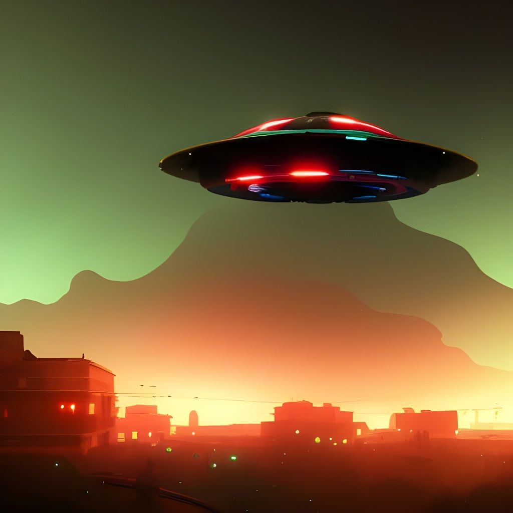 UFO Hovers Over Desert Town: Splash Art Style