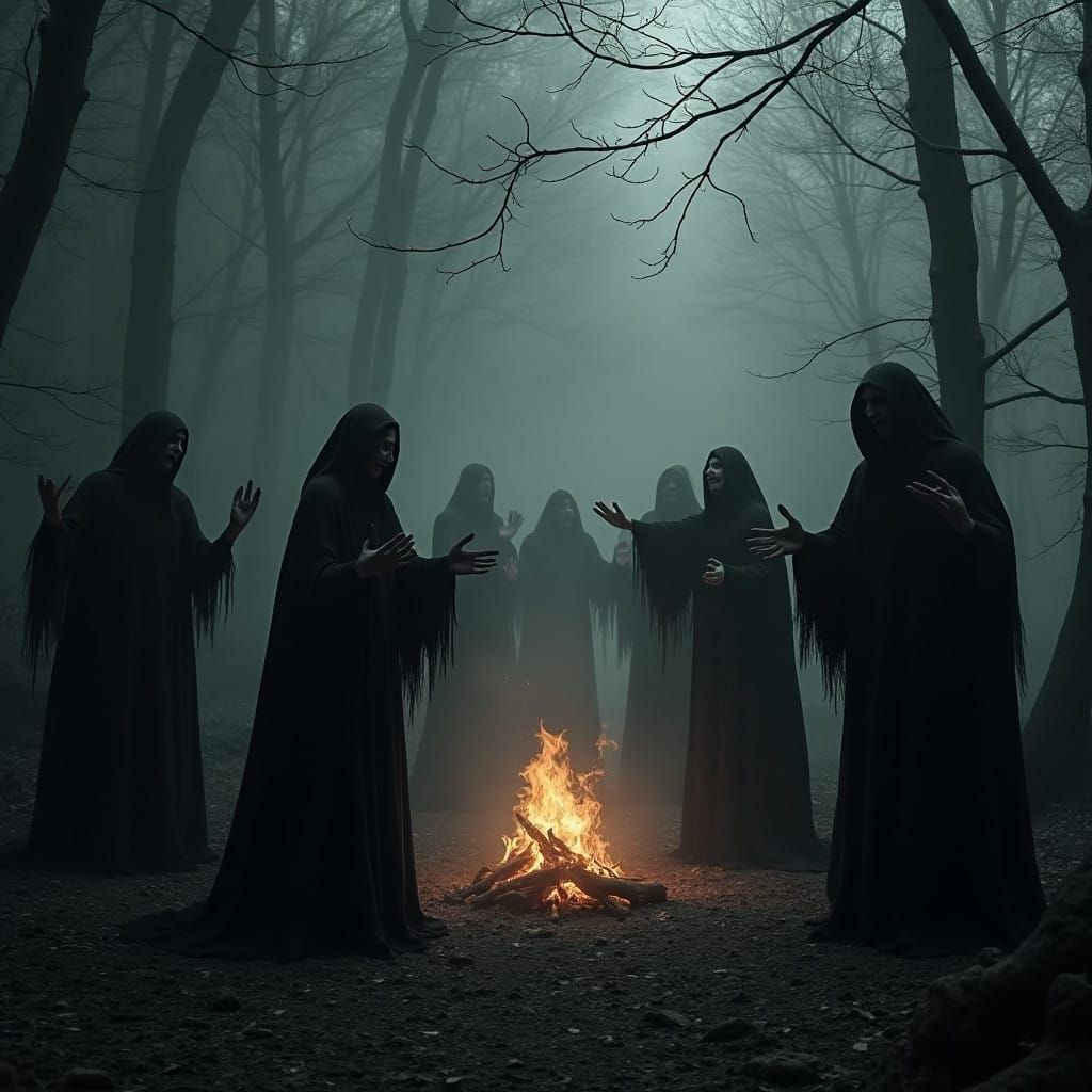 Dark Forest Ritual in Black and White