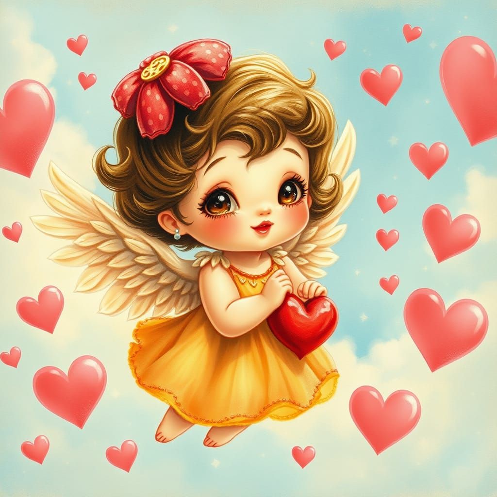 Chibi Vampirella Love Angel in Vintage Illustration Style