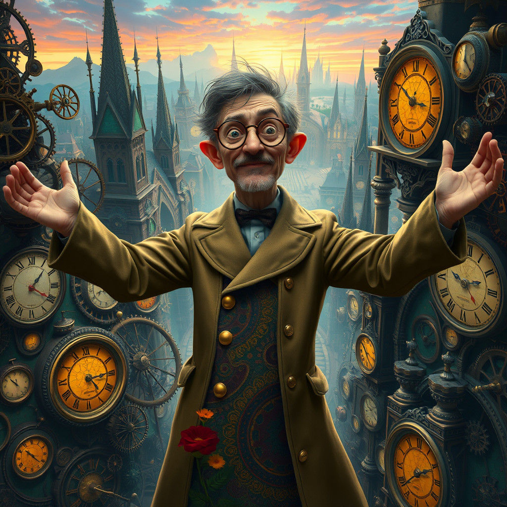 Eccentric Clockmaker in Mystical Realm