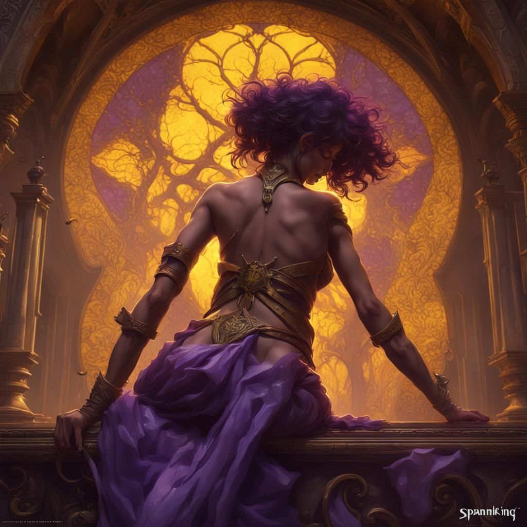Dark Fantasy Masterpiece in Purple and Yellow