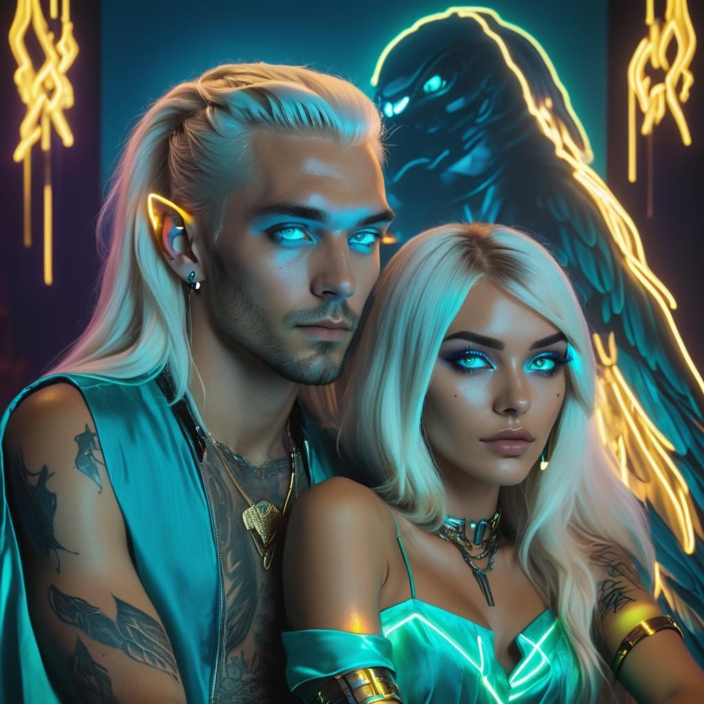 Neon Cyberpunk Girl with Turquoise Eyes