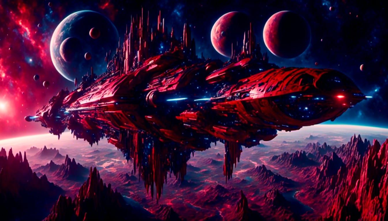 Ornate Starship in Sci-Fi Planetary System