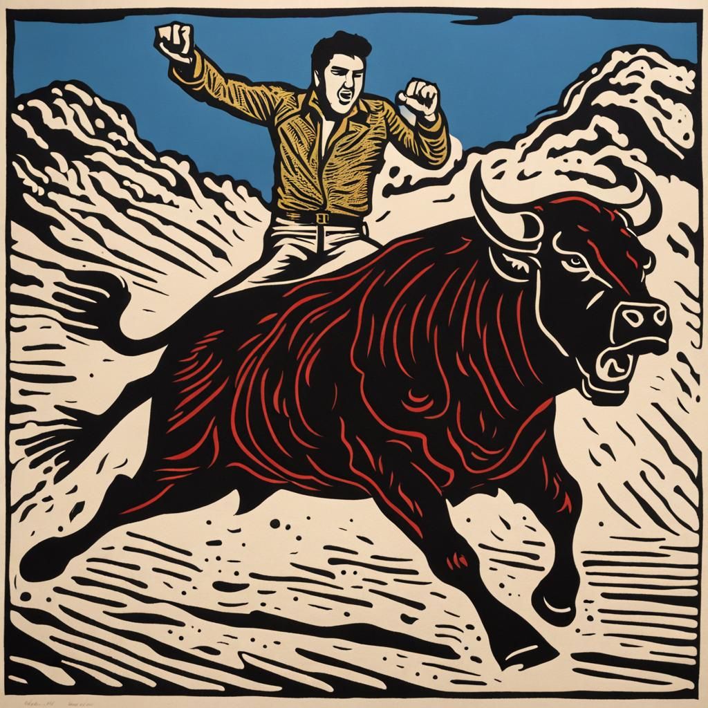 Elvis's Perilous Escape: A Linocut Print