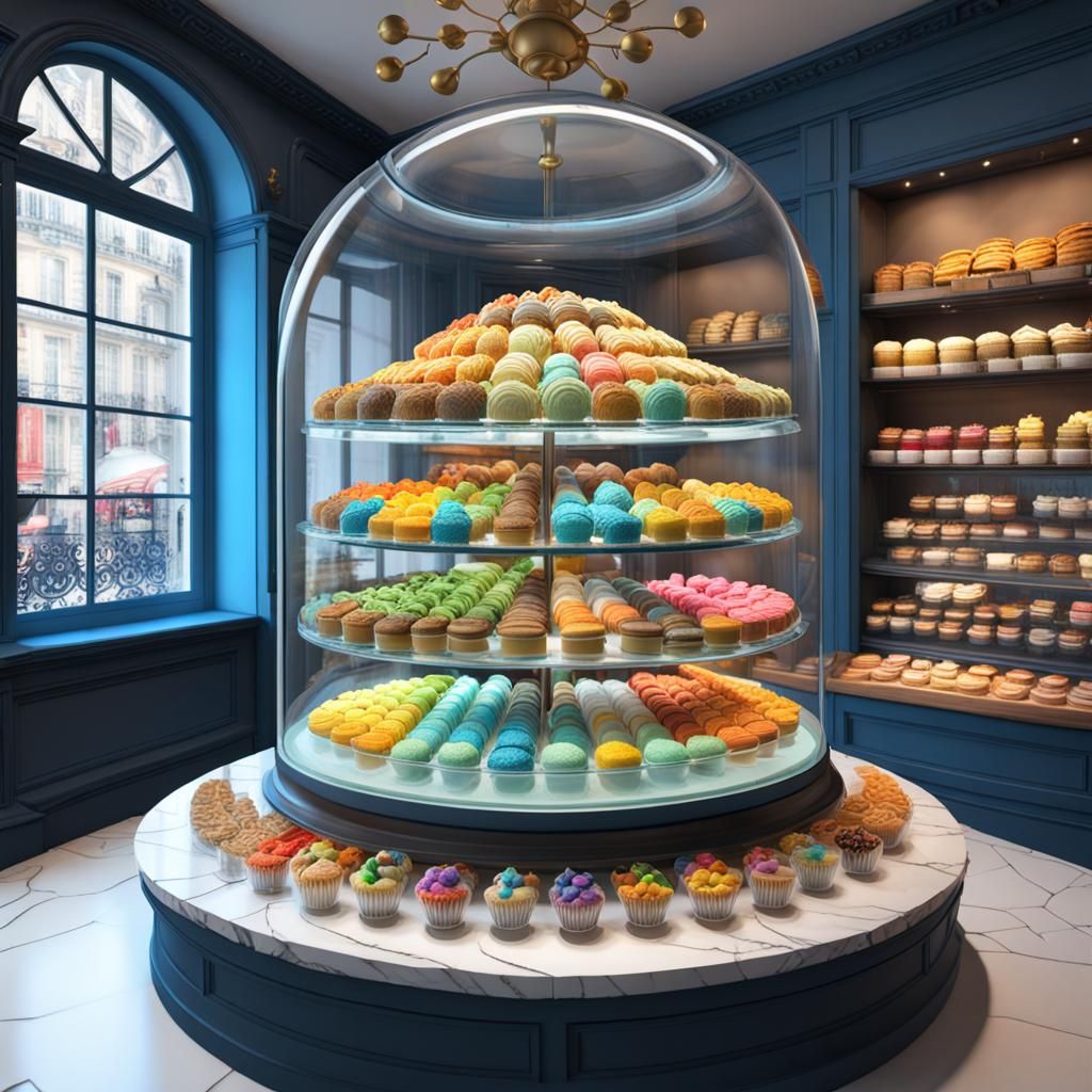 Gingerbread House in Candy Shop Window, Pixar Style