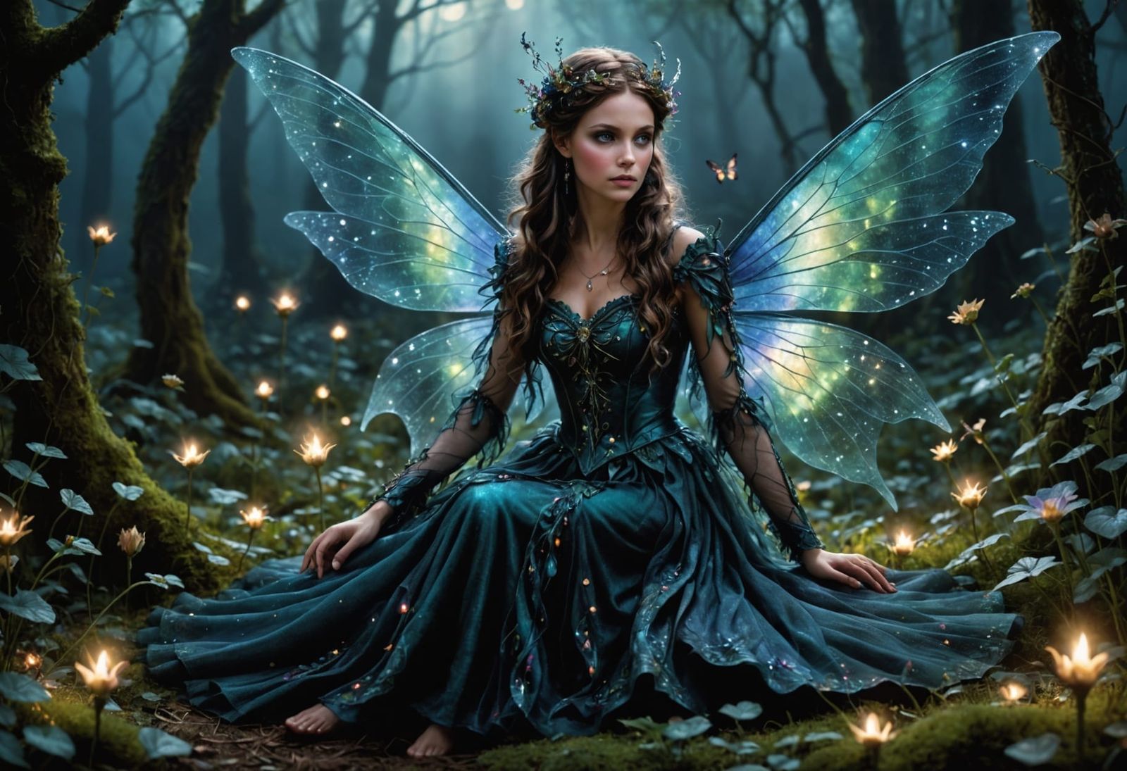 Whimsical Fairies Dance in a Moonlit Meadow