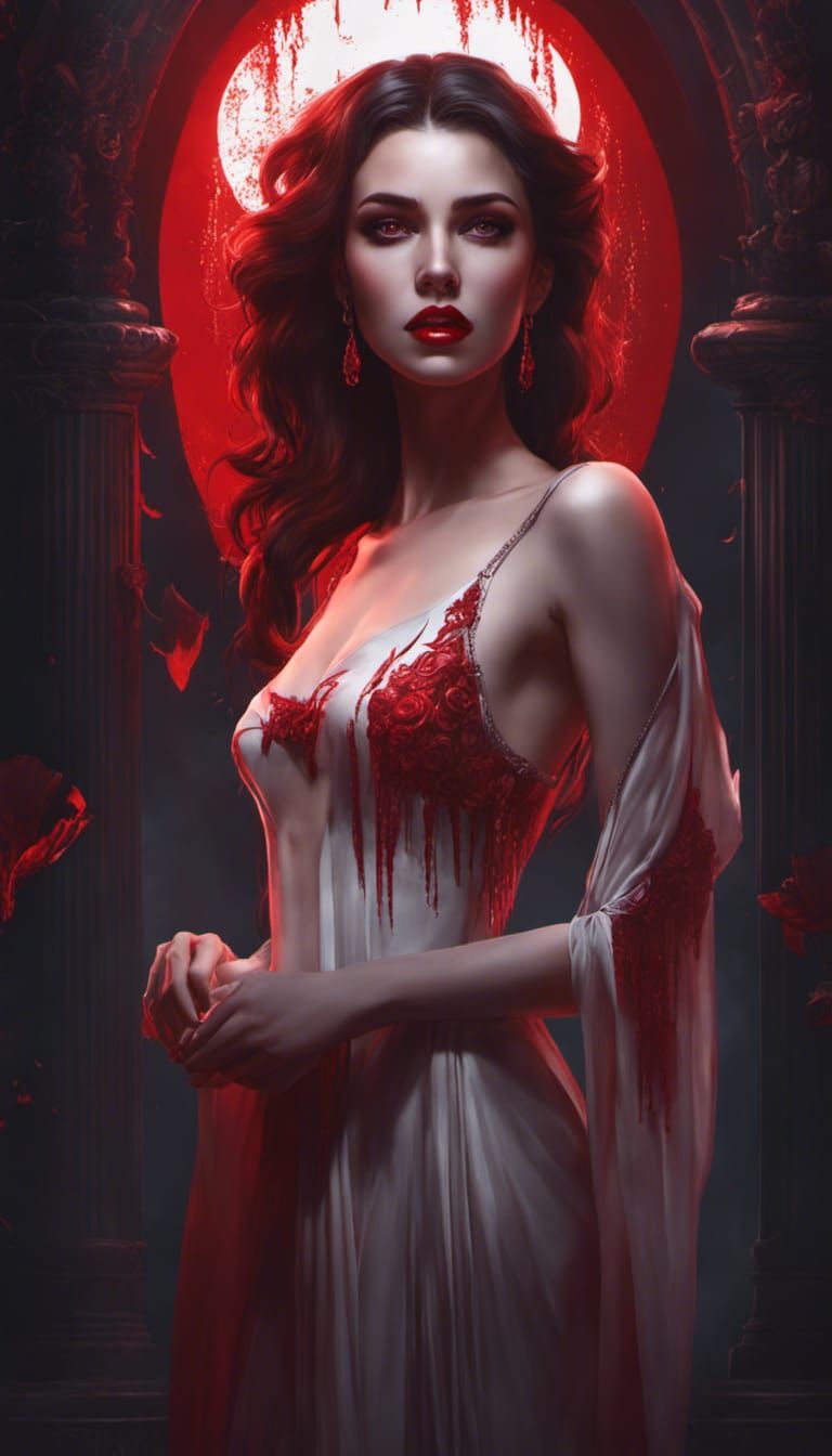 Hyperdetailed Vampire with Dripping Blood, Dark Fantasy Art