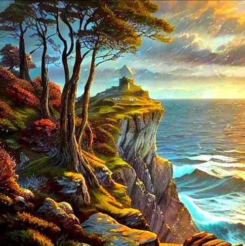 Romantic Seascape Painting of a Lone Figure at Sunset