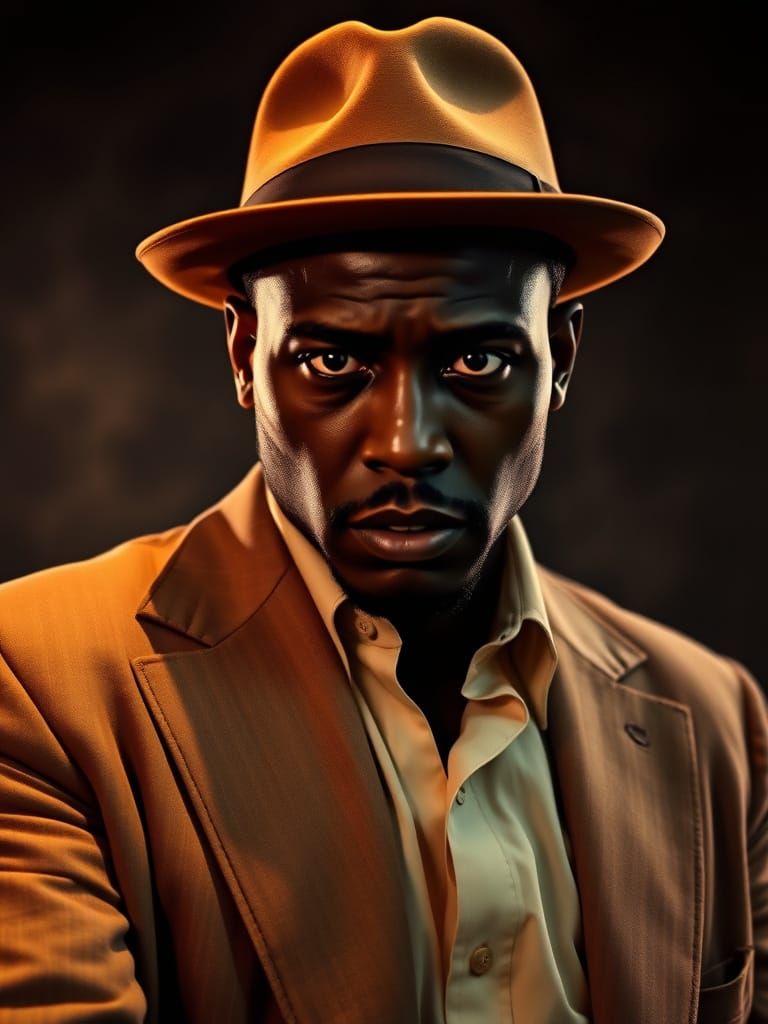 Black Man in Fedora: 1940s Film Noir Portrait