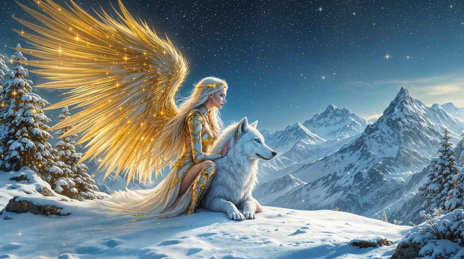 Ethereal Goddess in Snowy Mountains, Cyberpunk Digital Art