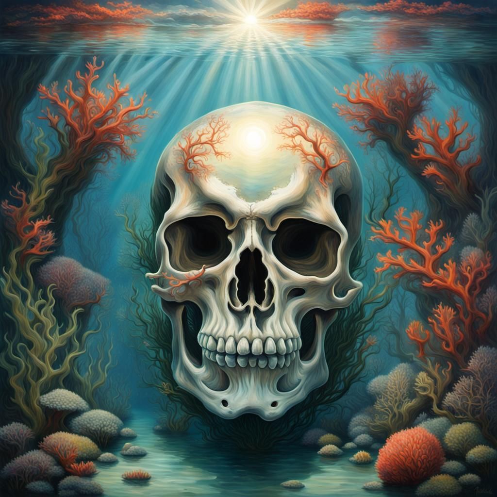 Underwater Skull: A Surreal Hyperrealistic Painting