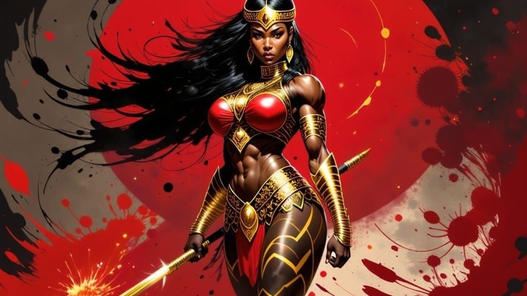 Exotic Warrior Woman with Red Spear