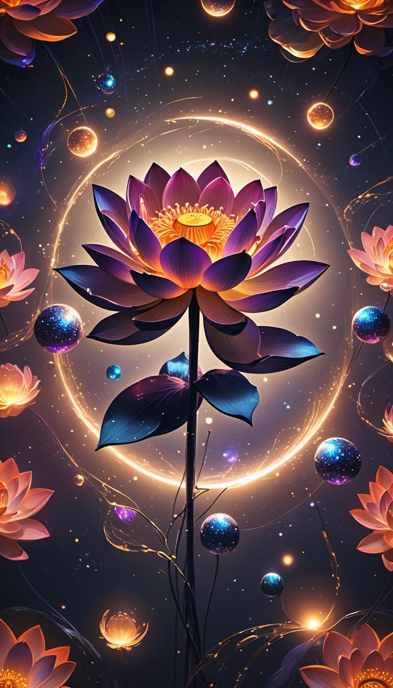 Glowing Lotus Flower in Outer Space: Digital Art