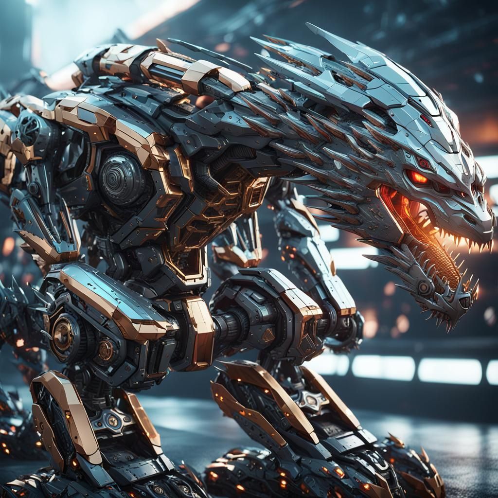 Futuristic Robot Dragon with Intricate Mech Details