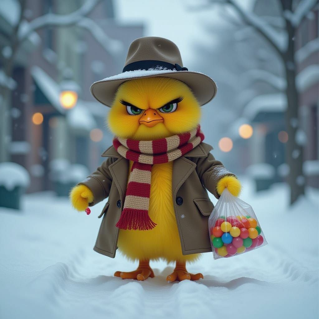 Grumpy Chick as Doctor Who in Snowy Scene