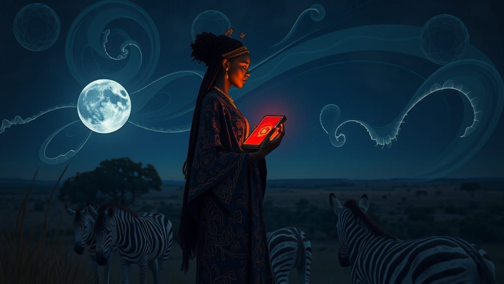 Mystical Savannah Encounter with Fractal Sky