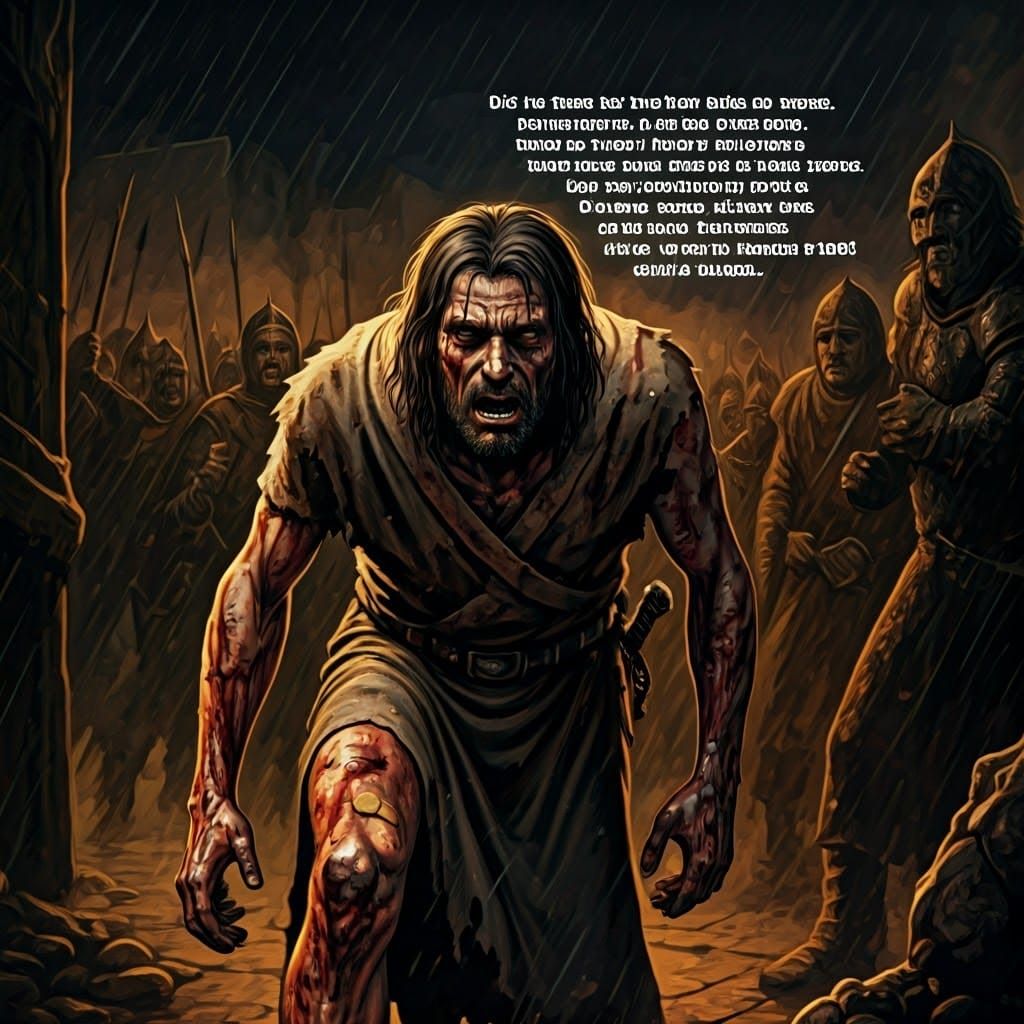 Wounded Man in Dark Fantasy Art Style