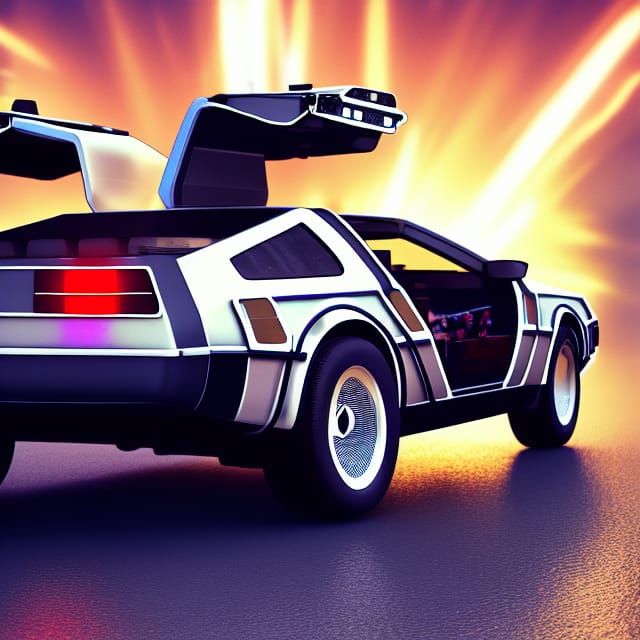 DeLorean Time Machine in Retro Sci-Fi Style