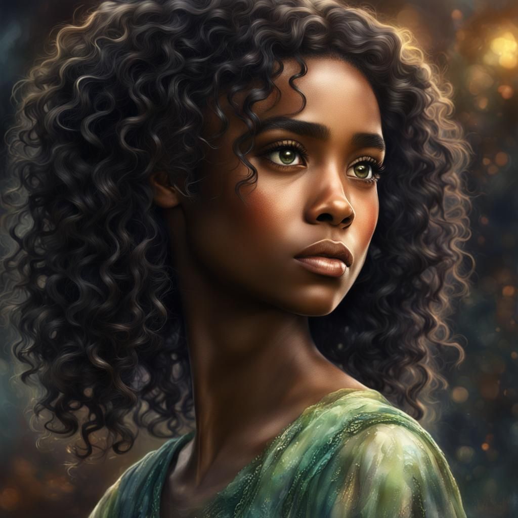 Watercolor Portrait of Tiana with Curly Hair