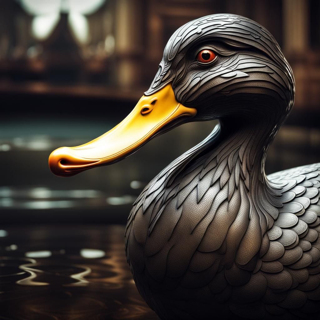 1920s Demon Duck: Hyperrealistic, High-Contrast Image