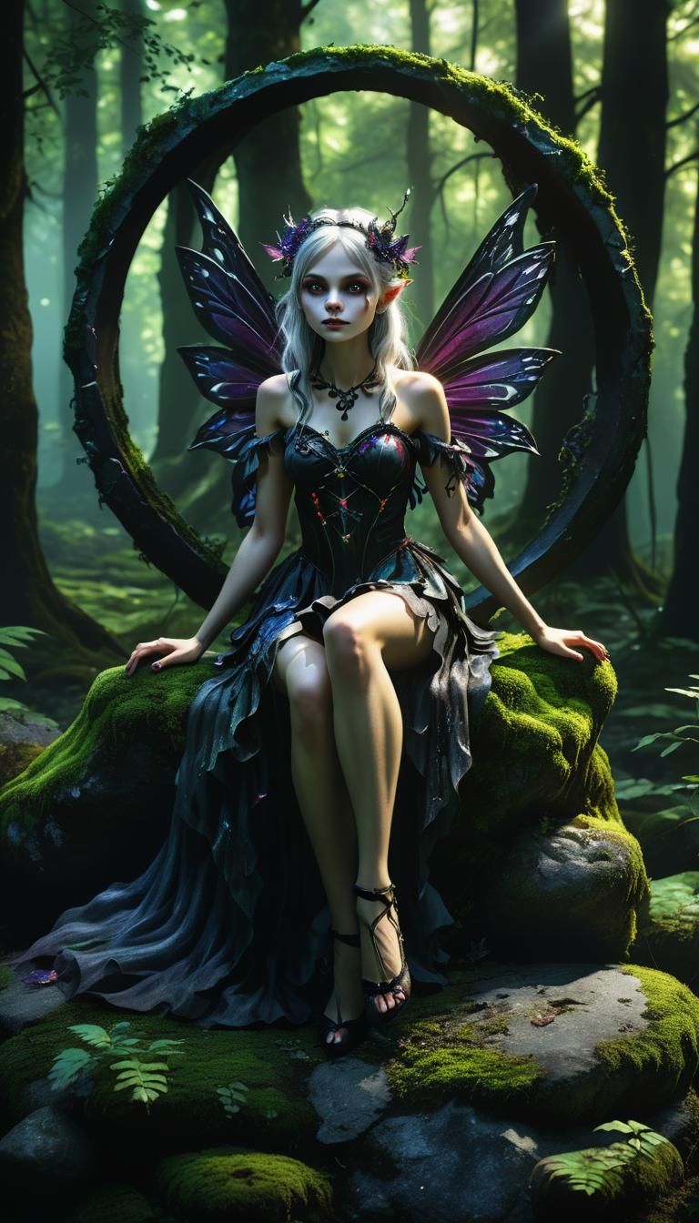 Gothic Eclipse Fairy in Dark Forest