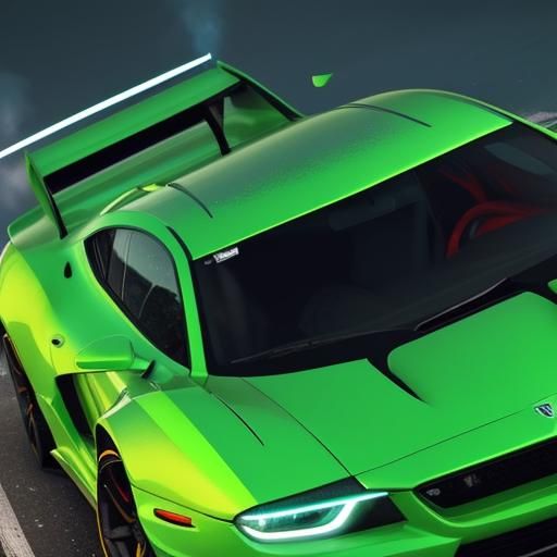 White Drift Car with Green Lightning Paint Job