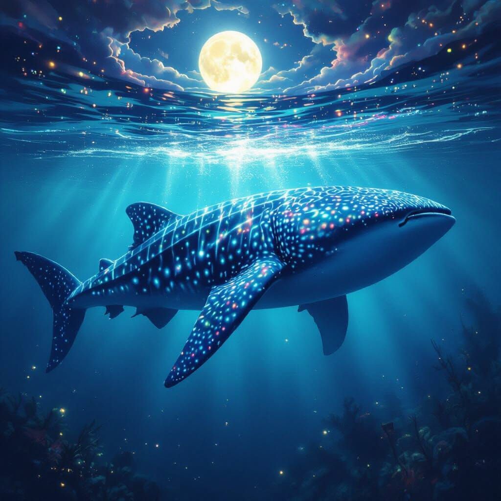 Bioluminescent Whale Shark in Ethereal Moonlight