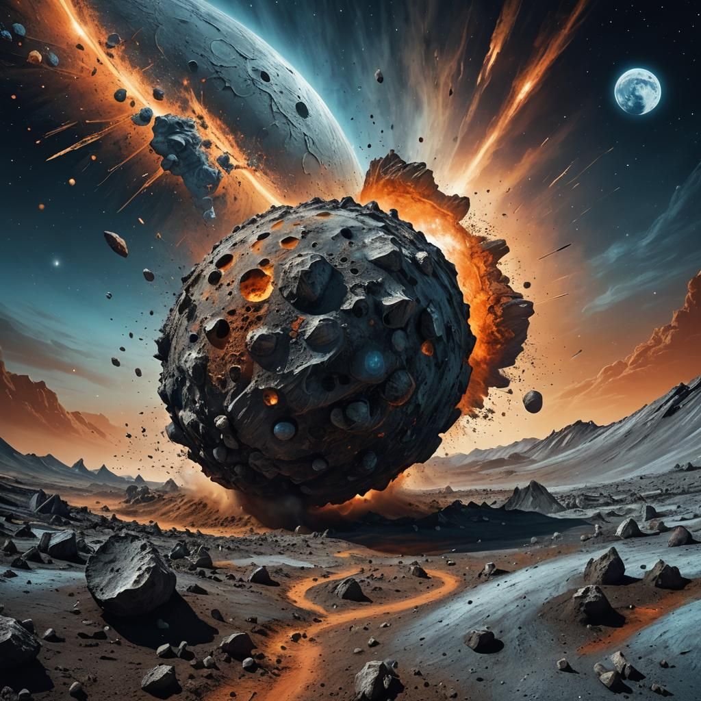 Dramatic Lunar Collision in Sci-Fi Concept Art