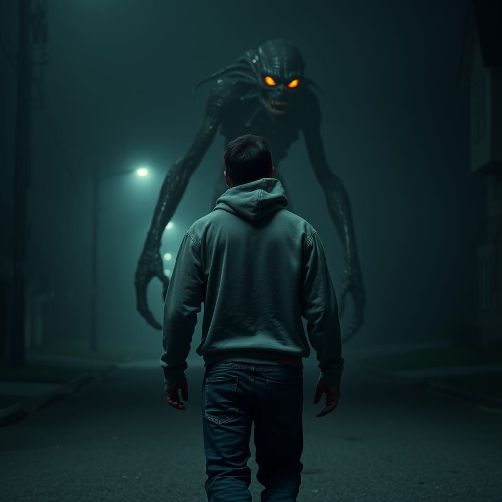 Hyperrealistic Horror: Grotesque Figure Lurks in Fog