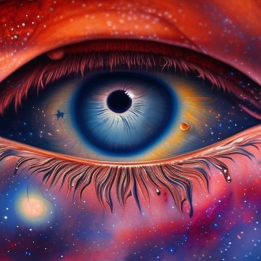Crying Eye with Stars: Detailed Fantasy Art