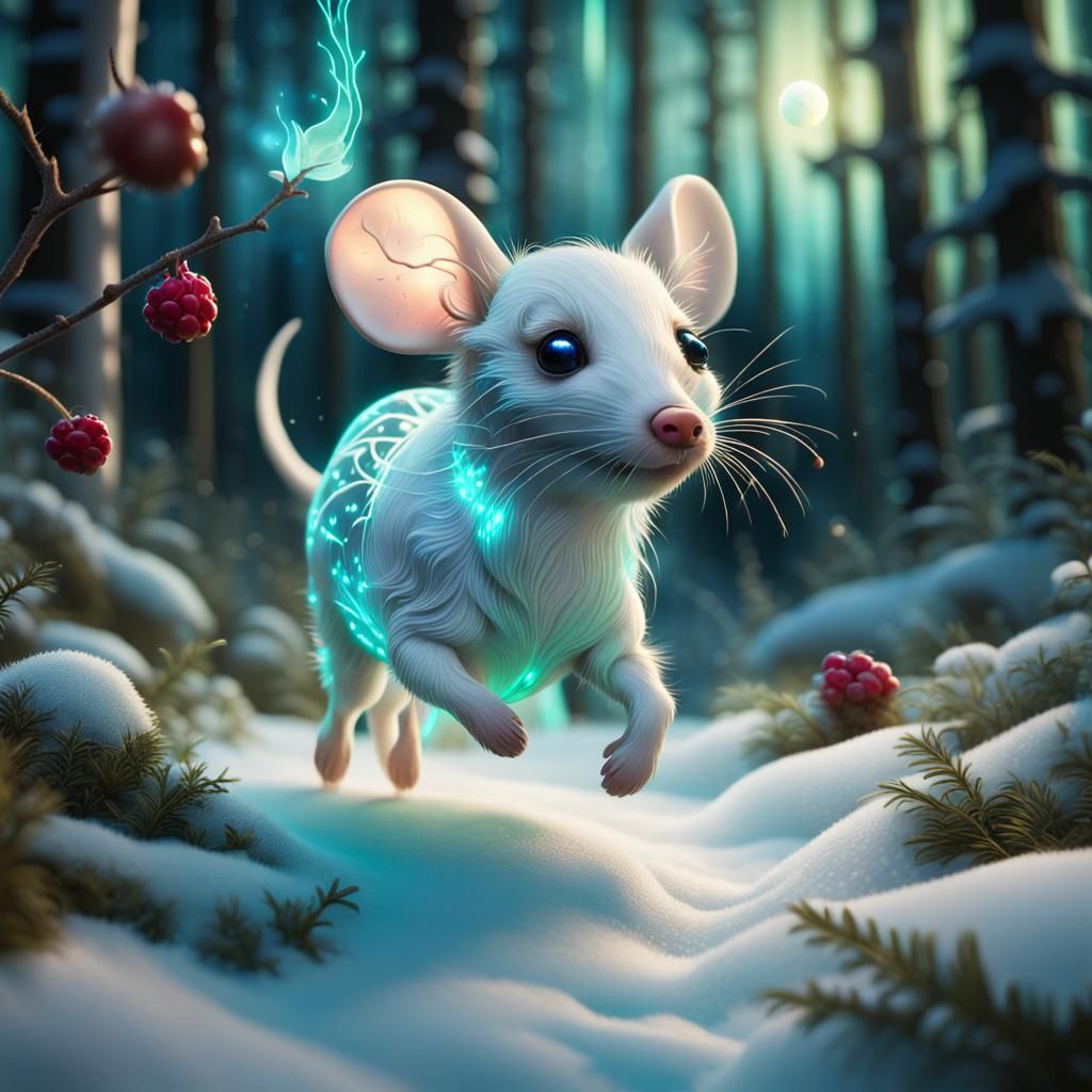 Bioluminescent Mouse in Aurora Lit Forest